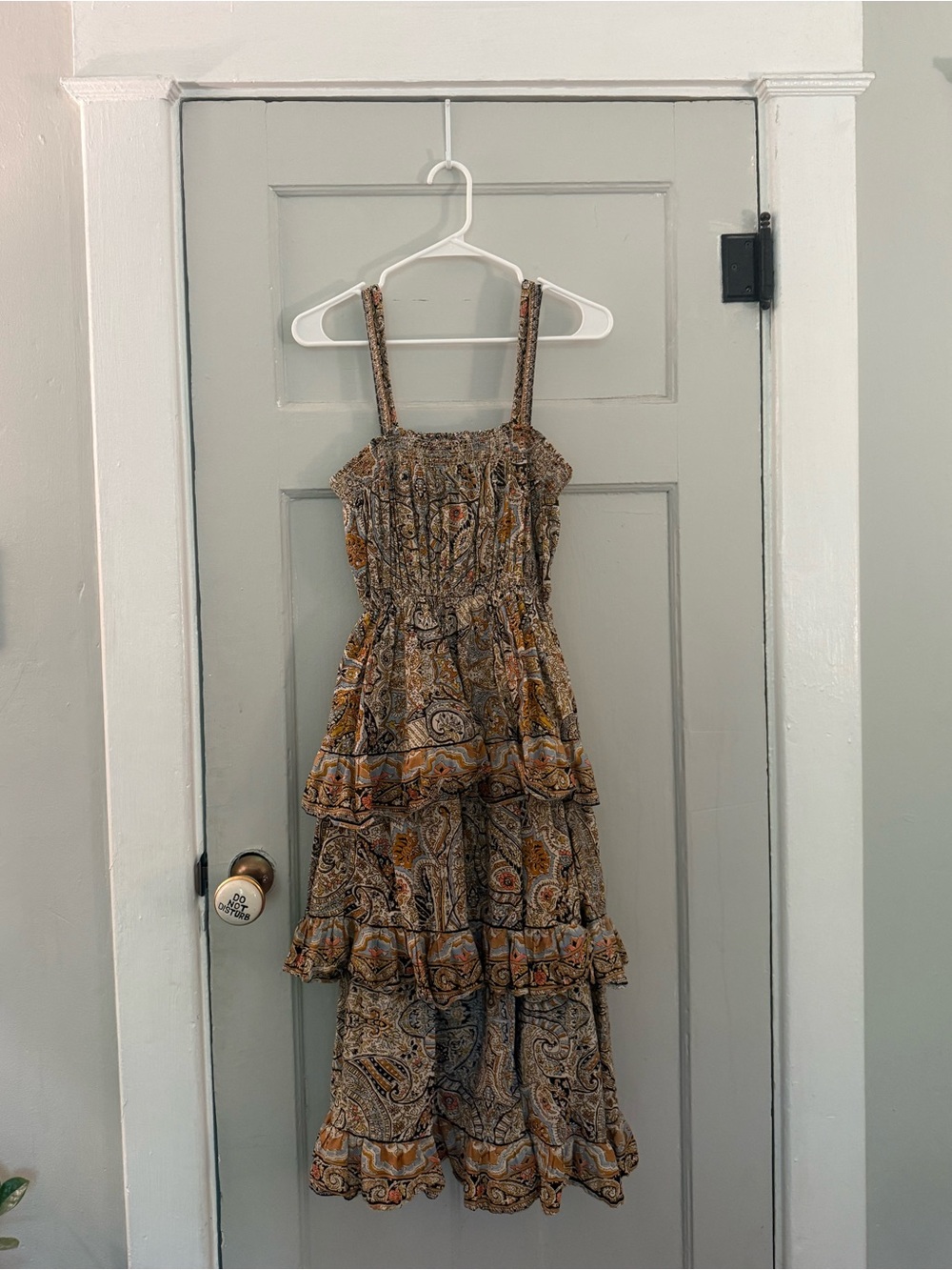 Cleobella Tiered Paisley Maxi Sundress in Brown and Mustard